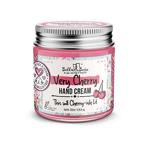 Bella & Bear Very Cherry Hand Cream for Dry Hands – 6.7oz Hand Lotion for Hydrated, Younger Looking Skin – Vegan Friendly Hand Moisturizer – Non Greasy and Fast Absorbing Formula