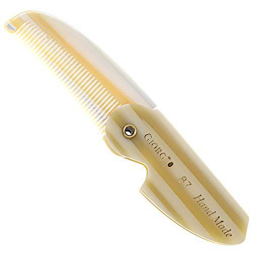 Giorgio G87 IVY 4.5 Inch Folding Mustache Comb and Beard Comb, Small Pocket Comb for Men Everyday Grooming and Hair Care. Handmade, Saw-cut and Hand Polished Styling Men’s Folding Comb. 1 Pack, Ivory