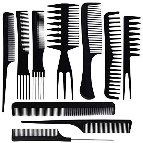 Ultikare Hair Barber Comb Set, Professional Salon Hair Styling Barber Combs Kit 10 Piece Plastic Fine and Wide Tooth Hair Combs for Men and Women (Black)