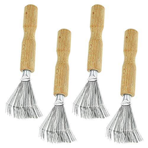 SUMERASHA 4 Pieces Hair Brush Cleaner Comb Cleaning Tool Wood Handle with Metal Rake Prongs Hair Dirt Remover for Home Salon Use