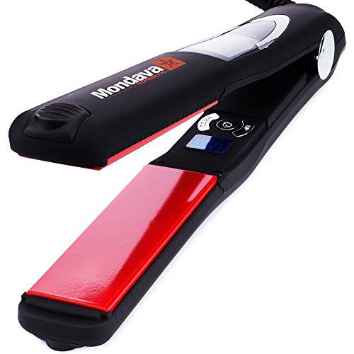 MONDAVA Professional Ceramic Tourmaline Hair Straightener Flat Iron and Curler, Ionic Dual Voltage Adjustable Digital LED Technology, Straighten and Style Wild Hair in 8 Min, 1”