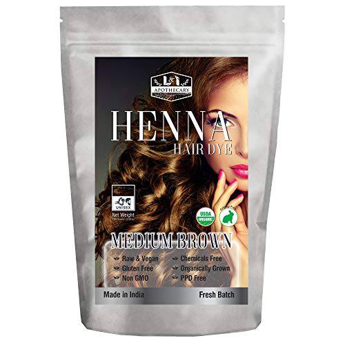 Organic MEDIUM BROWN Henna Hair Dye - USDA Certified Organic Henna For Hair, Natural, gluten free, cruelty free Henna Hair Color