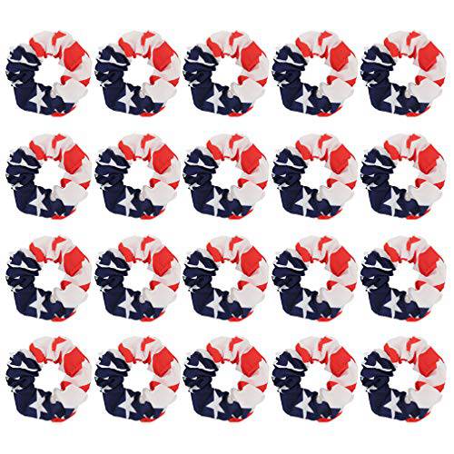20Pcs Women Hair Scrunchies USA American Flag Patriotic Decor Scrunchie Elastic Hair Ties Ponytail Holder Red White Blue Stripe Stars for 4th of July Independence Day Accessories