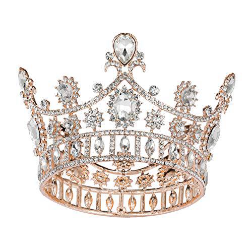 SWEETV Rose Gold Queen Crown for Women, Baroque Crown for Cake Topper, Costume Accessories for Wedding Brithday Party Babyshower Pageant
