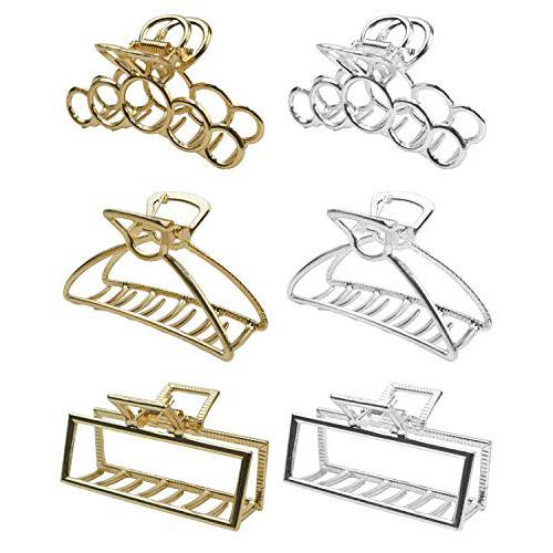 Hair Claw Clips, 6 Pcs Claw Hair Clips for Women and Girl, Non-Slip Metal Small Hair Clips for Thick Hair with 3 Styles