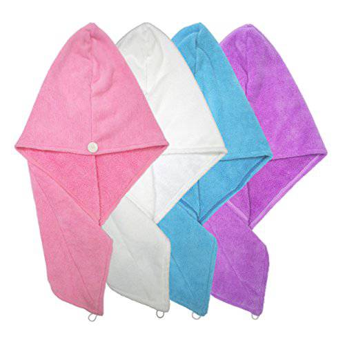 Polyte Microfiber Hair Turban Wrap Drying Towel, 12 x 28 in, 4 pack (Blue,Pink,Purple,White)