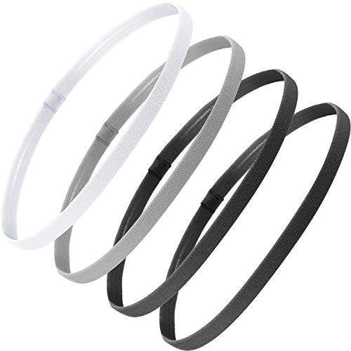 4 Pieces Thick Non-Slip Elastic Sport Headbands Hair Headbands for Women and Men (Black, Gray, White)