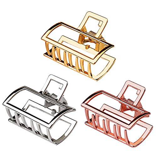 3 Pack Metal Hair Clips for Women, 1.57 Inch Small Hair Clips Metal Jaw Clips Hair Accessories Hair Claw Clips for Thick Hair (Gold, Silver, Rose Gold)