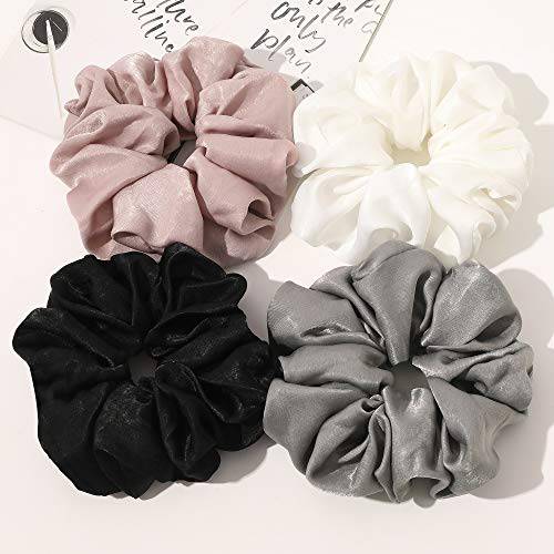 Scrunchies Hair Ties for Women - Big Silk Satin Scrunchie Exra Large Jumbo Gaint Oversized Cute Scrunchy for Curl Thick Hair Ligas Para el Cabello De Mujer Decorations Hair Accessories Gift for Girls