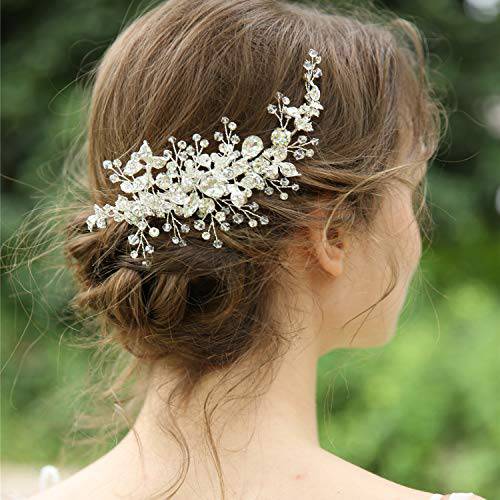 AW BRIDAL Wedding Hair Clip Bridal Hair Comb Rhinestones Wedding Hair Accessories for Brides Flower Girl Bridal Hair Pieces (Sliver)