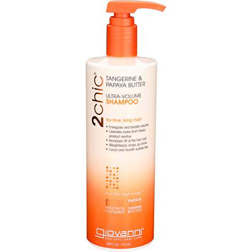 GIOVANNI 2chic Ultra-Volume Shampoo, 24 oz. - Daily Volumizing Formula with Papaya & Tangerine Butter, Promotes Weightless Control for Fine Limp Thin Hair, No Parabens, Color Safe