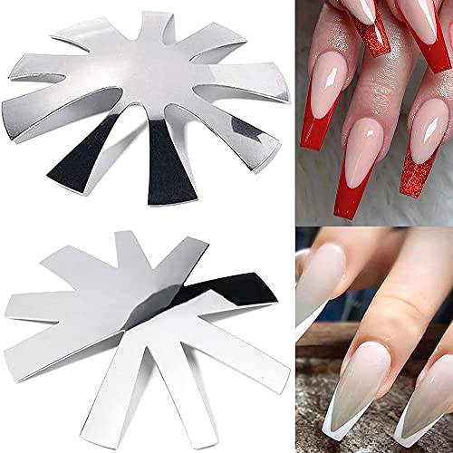 French Nail Cutter Tool Kit Nail Manicure Edge Trimmer V Shape Nail Cutter and Almond Shape French Smile Line Cutter,Stainless Steel Acrylic French Tip Cutter Plate Tool Kit Silver (2 Pcs)