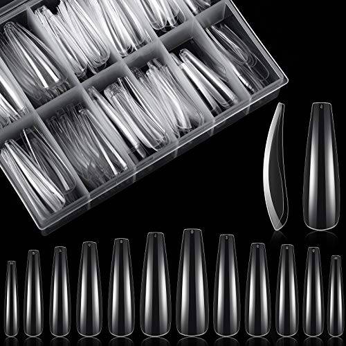 240 Pieces Extra Long Coffin Nails XXL Long Coffin Fake Full Cover Nail Tips with Case, Long Coffin Ballerina Press on Nail for DIY Manicure (Transparent Color)