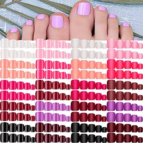 480 Pieces 20 Sets False Toe Nails Short Square Matte Fake Toenail Glossy False Toenails French Full Cover Solid Color Fake Toe Nails for Women and Girls Artificial Press on Toenails (Multiple Colors)