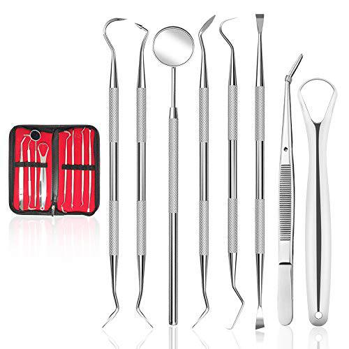 ActivePur, 8 Piece Dental Tools, Dental Hygiene Kit with Tweezer Scraper, Scaler, Mirror, Pick, File & Tongue Cleaner, Plaque Remover Teeth Cleaning kit, Perfect Oral Care Tool Set & Pets Teeth