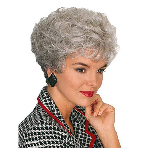 GNIMEGIL Short Curly Hair Wigs for Women Silver Grey Wig Golden Girls Wig Old Lady Costume Grandma Wig Gray Synthetic Wigs Mommy Granny Wig