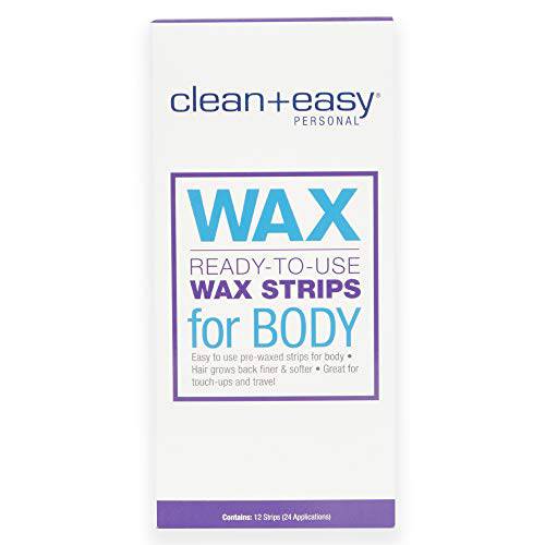 Clean + Easy Ready- To- Use Pre-Waxed Strips for Full Body Hair Removal Treatment, Removes Fine to Coarse Hairs, Ideal for Sensitive Skin, 12 Count