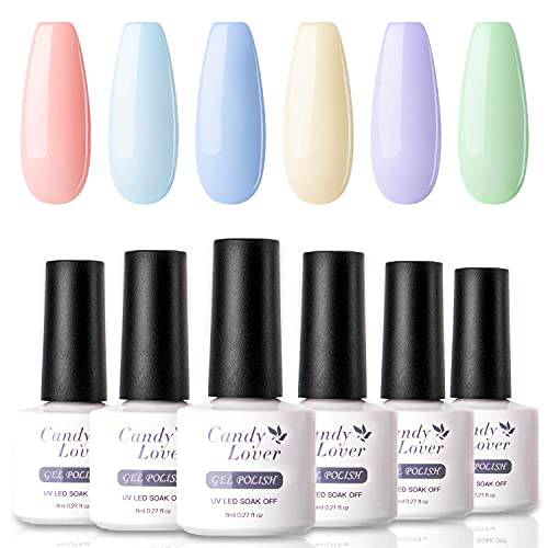Candy Lover Popular Gel Nail Polish Set Selected 6 Pastel Colors Pink Peach Blue Summer Fall Kit, Soak Off Nail Art Manicure Gift Box