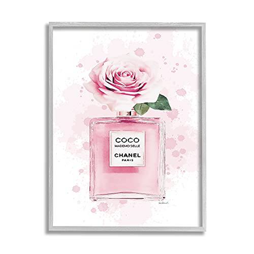 Stupell Industries Pink Flower Perfume Fashion Glam Design, Designed by Amanda Greenwood Wall Art, 24 x 1.5 x 30, Gray Framed
