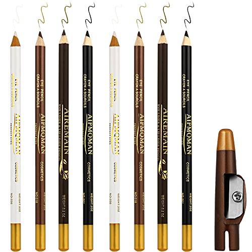 8 Pieces Barber Pencil with Built-in Sharpener Edge Hairline Razor Trace Pencils Beard Guide Beard and Hairline Pencils, Beard Shaping Pencils for Men (Black, White, Dark Brown, Light Brown)