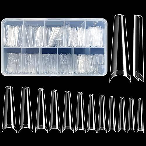 UNA GELLA Extra Long Coffin Nail Tips No C Curve 500PCS XXL Long Clear Nail Tips Acrylic Nail Tips Soft Gelly Jelly Half Cover Long False Artificial Nail Tips With Box For Nail Art Salons and Home DIY