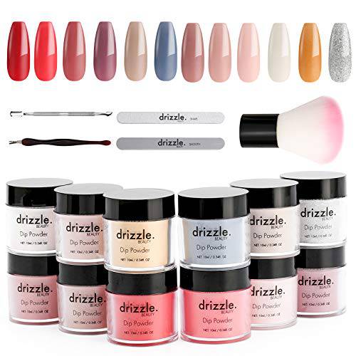 Drizzle Beauty Acrylic Nail Powder Set Dip Powder Colors Set 12 Color Dipping Nail Powder Kit Glitter Red Pink Series Color Clear Acrylic Powder for Nails Romance Collection Birthday Gift