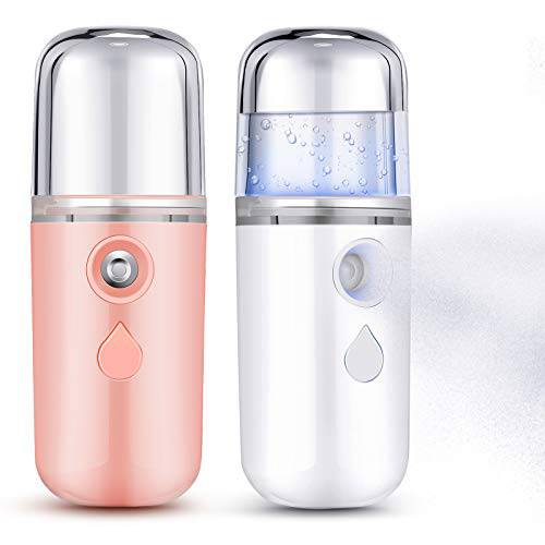 2 Pieces Pocket Size Automatic Nano Mister Facial Spray Bottle for Home, Banks, Office, Car, Keys, Mobile and Personal Care (White, Green)