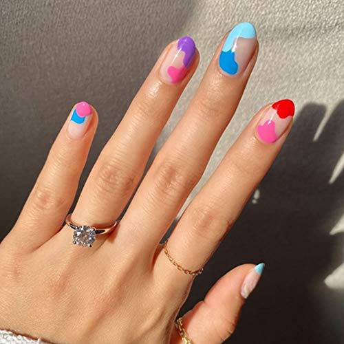 YoYoee Short Fake Nails Tips-French Full Cover Press on Nails Cute Acrylic False Nails Art for Women and Girls 24Pcs (Gorgeous1)