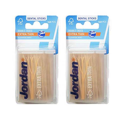 NEW Jordan Dental Wooden Mint Extra Thin Size Picks - 2 Pack