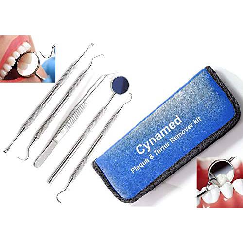 Dental Hygiene set of 5-Stainless Steel Tarter Scraper/Scaling Remover, Dental Toothpick, Mouth Mirror Scaler Tweezer For Calculus &Tartar Removal-Dentists Set is Ideal for Personal Use & Pet Friendly