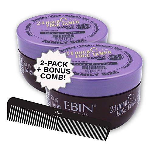 24 Hour Edge Tamer - Extreme Firm Hold, No Flakes or Residue, 8.25oz 24 Hour Edge Control 2-PACK with Kinara Comb