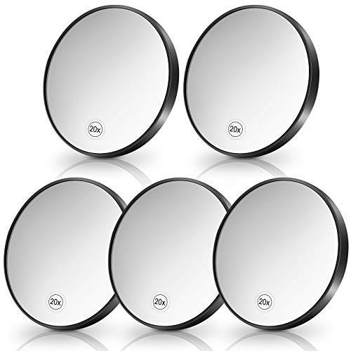 Weewooday 5 Pieces 20x Magnifying Mirror with 2 Suction Cups Use for Makeup Magnifying Mirror About 4 Inch Smooth Glass Makeup Mirror