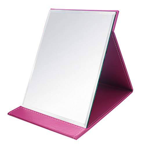 JOLY Desk Mirror, Pu Leather Portable Folding Desktop Makeup Mirror with Adjustable Stand for Home Office Travelling (L, Rose)