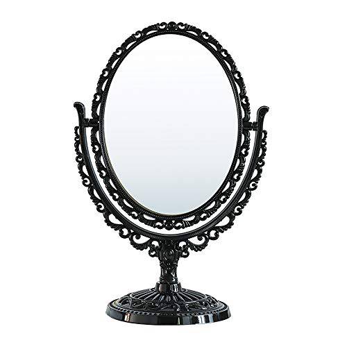 schonee Double Sided Tabletop Makeup Mirror, Oval Swivel Desktop Stand Mirror, 360 Degree Rotation Vintage Two-Sided Makeup Mirror (Double Sided MirrorBlack)