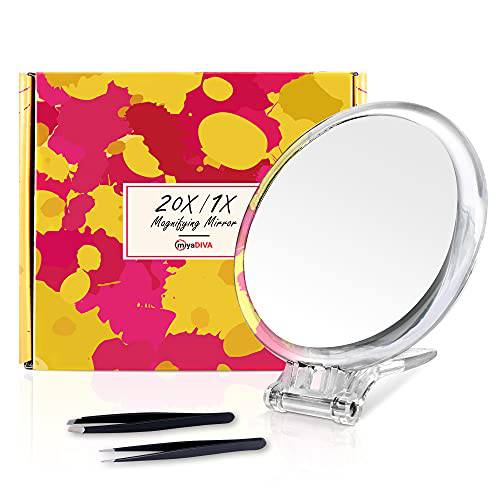 MIYADIVA 6In 20X Magnifying Mirror, Double Sided Travel Mirror, Foldable Hand Mirrors with Handle, Portable Mirror for Traveling, Gift for Women