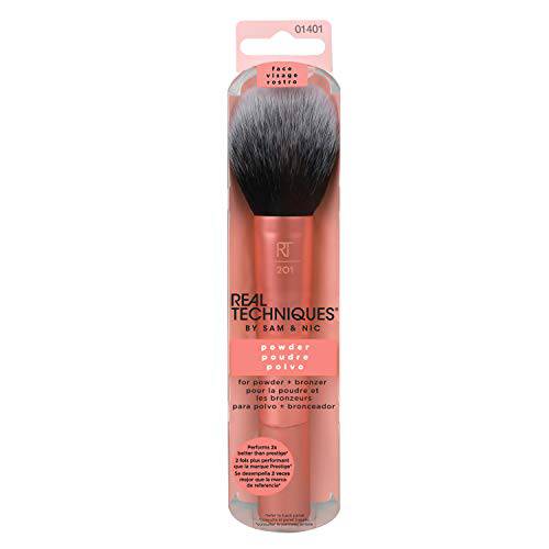 Real Techniques Powder Brush , Ultra Plush Synthetic Bristles, Aluminum Ferrules to Build Coverage, Cruelty Free, Mattified Finish, For Foundation, Setting Powder, Bronzers, Orange, 1 Count