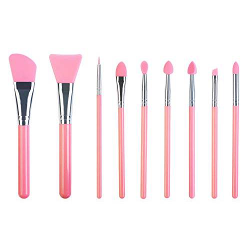 LORMAY 9 Pcs Silicone Makeup Brush Set: Applicator for Face Care, Eyeliner, Eyebrow, Eye Shadow, Lip Makeup and UV Epoxy Resin Crafts (Pink)