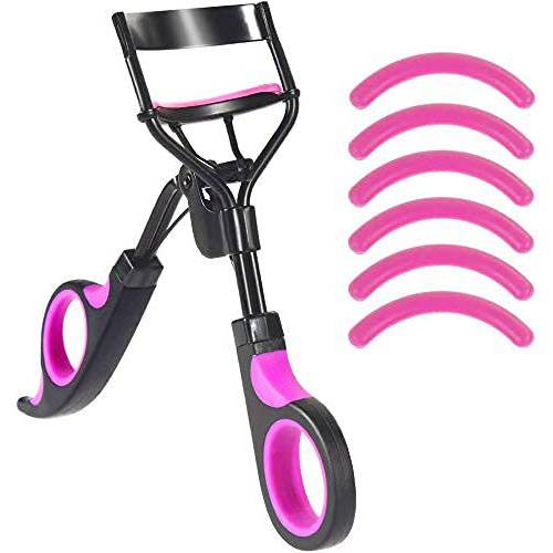 Eyelash Curler, Lash Curler Handle with 6 Silicone Refill Pads Eyelashes Tweezer Cosmetic Makeup Curling Tools Violet Black