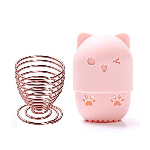 Makeup Sponge Holder, Beauty Sponge Holder + Makeup Blender Travel Case Beauty Sponge Blender Drying Stand & Storage Containers - Pink + Gold
