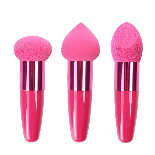 Lily Dreams 3Pcs Cosmetic Makeup Blender Sponges Foundation Beauty Cosmetics Egg Puff Brush in Pink color with 3 Shapes Eco Sponge puff Head