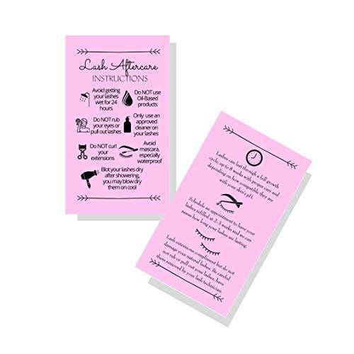 Lash Extension Aftercare Instructions Cards | Package of 100 | Double Sided Size 2x3.5 inches After Care (2-3 Week Fillers) | Bubblegum Pink with Arrow Design Eyelash Extension Aftercare