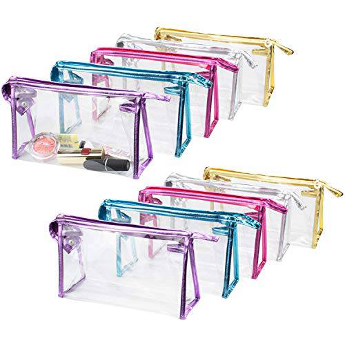 Hedume 10 Pcs Transparent Waterproof Cosmetic Bag, PVC Clear Makeup Organizing Bags With Zipper Perfect for Bathroom, Travel