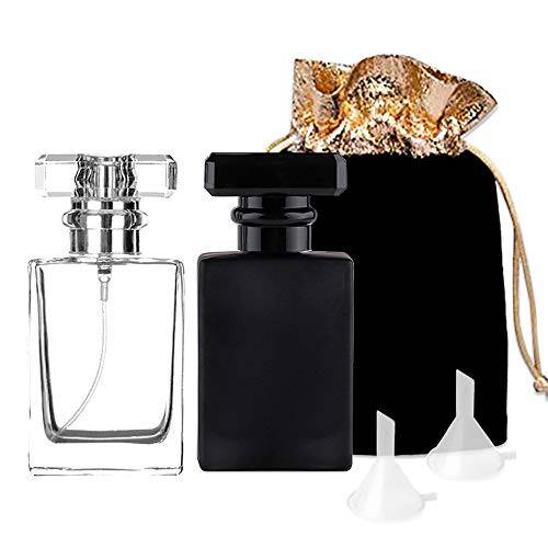luxsego Perfume Bottle Atomizers with Funnels, 30ML Refillable Perfume Spray, Empty Spray Bottle Glass Cologne Atomizers for Travel, Handbag or Date，Gift Bag Included(Black+White)