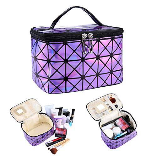Makeup Bag, Fashion Holographic Cosmetic Travel Bag Large Toiletry Bag Makeup Organizer for Women (Purpue)