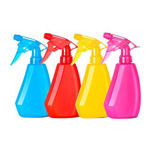 BuQiuRen 4 Pack Empty Plastic Spray Bottles with Adjustable Nozzle, Refillable Sprayer with Mist and Stream Mode - for Taming Hair, Hair styling, Watering Plants, Showering Pets - 8 Oz