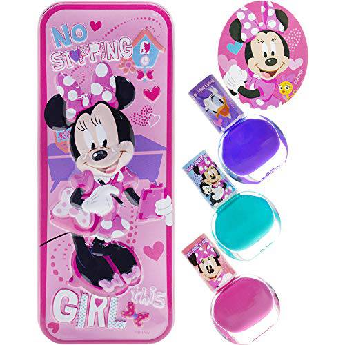 Townley Girl Disney’s Minnie Mouse Peel- Off Nail Polish Activity Set for Girls, Ages 3+ With 3 Nail Polish Colors, Nail File and Pencil Case Tin, for Parties, Sleepovers and Back to School