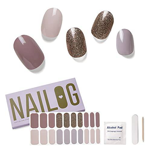 NAILOG Semi Cured Gel Nail Strips (20 Extra Long Polish Stickers / Wraps) │ Glossy & Long Lasting Soft Gel Finishing│A Rock Song