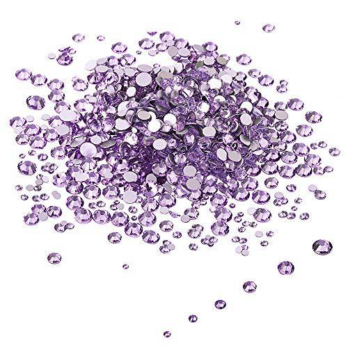 LolliBeads Resin Crystal Round Nail Art Mixed Flat Backs Acrylic Rhinestones Gems,Mix Size 1.5-5 mm, Color Lavender Purple (1200Pcs)