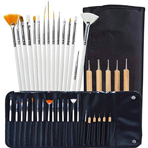 Nail Brushes, Nail Art Brushes Kit-20pcs Dotting Pens Marbling Detailing Painting Striping Tools-with a Storage Bag, Best for nail art and facial detailed painting, by Beaucare(Pink)