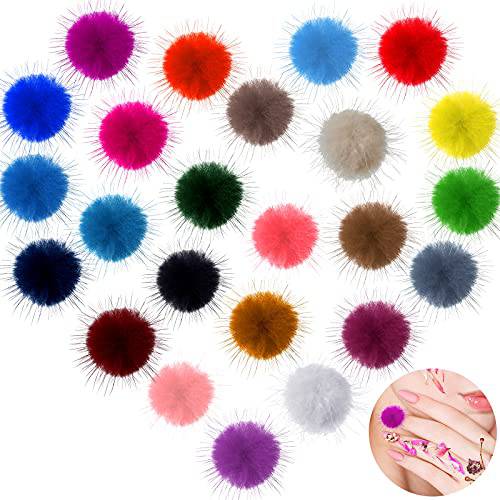 24 Pieces Nail Pom Fluffy Detachable Nail Art Fluffy Pom Balls Plush Ball Nail Plush Faux Fur Balls with Base for Nails Design Manicure Tips Decoration, 24 colors